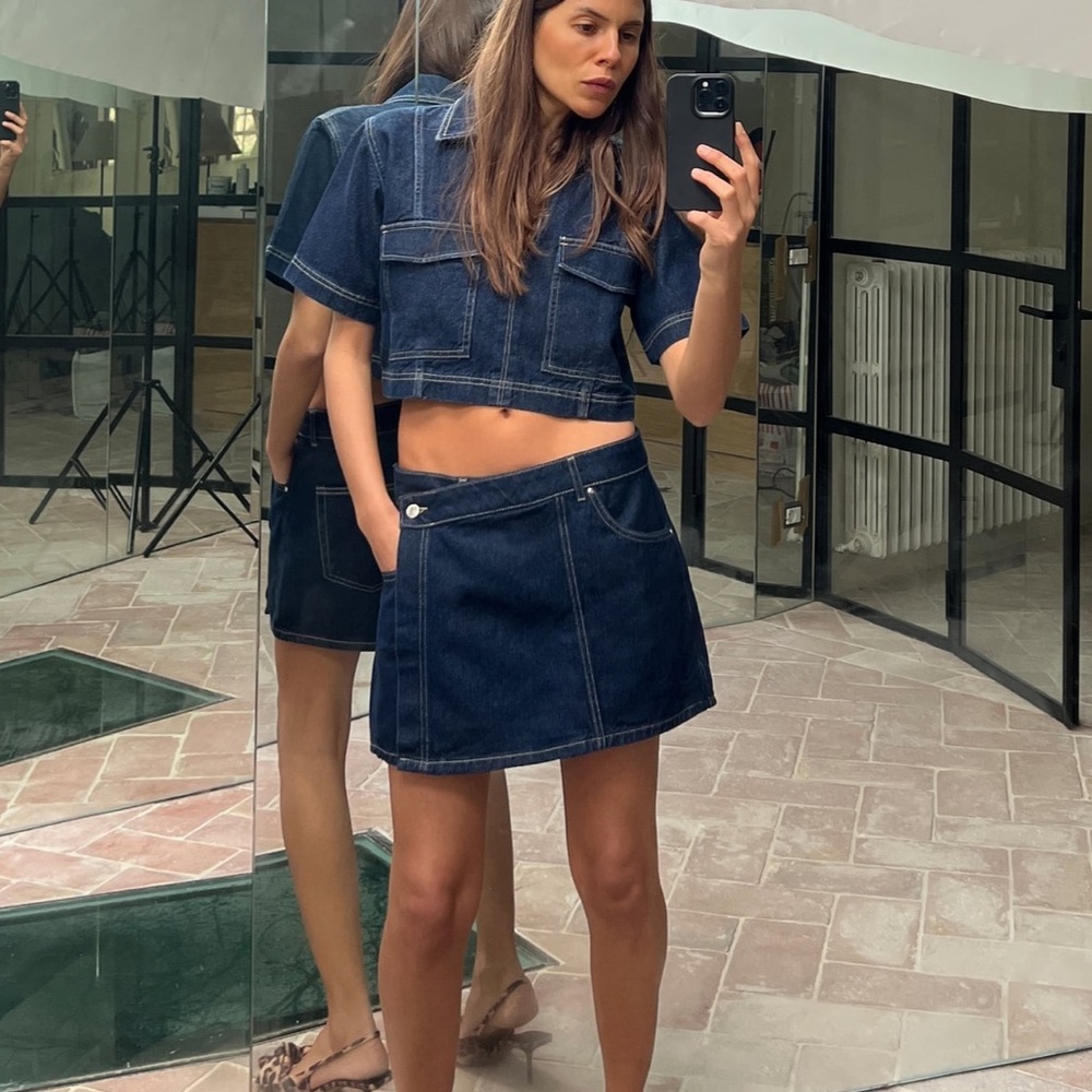 Zara Denim Cropped Shirt 6164/133 and matching skort 6164/132 Sz M